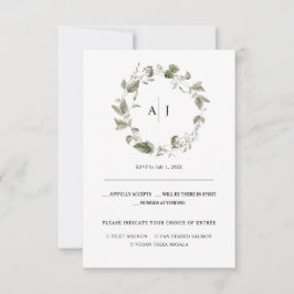 Monogram | Aquarel Groene Huwelijks RSVP Aankondiging