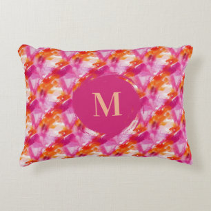 Monogram Aquarel Roze Oranje Abstract Accent Kussen