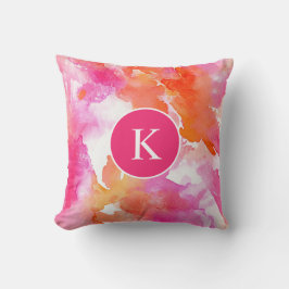 Monogram Aquarel Roze Oranje Abstract Kussen
