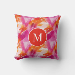 Monogram Aquarel Roze Oranje Abstract Kussen