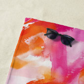 Monogram Aquarel Roze Oranje Abstract Strandlaken (In situ)