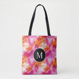 Monogram Aquarel Roze Oranje Abstract Tote Bag