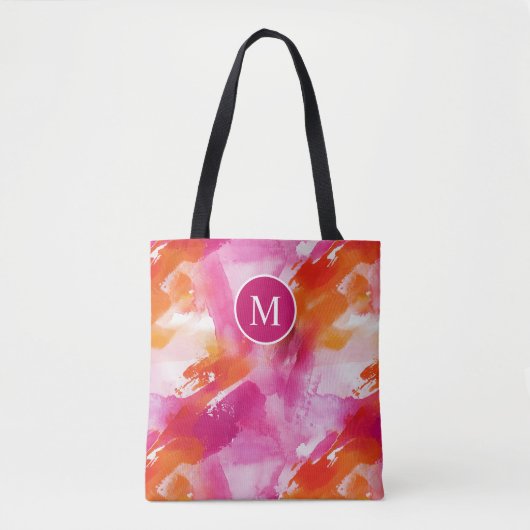 Monogram Aquarel Roze Oranje Abstract Tote Bag (Voorkant)