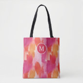 Monogram Aquarel Roze Oranje Abstract Tote Bag (Voorkant)