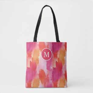 Monogram Aquarel Roze Oranje Abstract Tote Bag