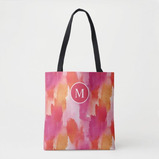 Monogram Aquarel Roze Oranje Abstract Tote Bag (Voorkant)