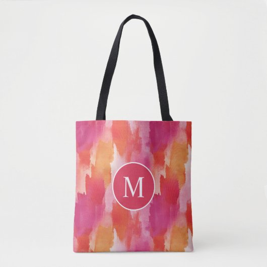 Monogram Aquarel Roze Oranje Abstract Tote Bag (Voorkant)