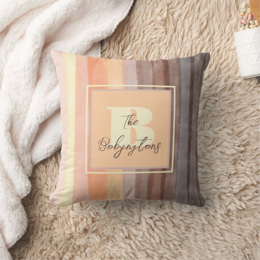 Monogram aquarel strepen oranje bruin geel kussen (Deken)