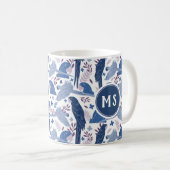Monogram Ara Parrot Blue Tropical Leaf Pattern Koffiemok (Voorkant rechts)