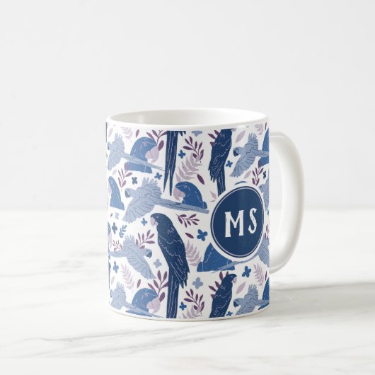 Monogram Ara Parrot Blue Tropical Leaf Pattern Koffiemok (Voorkant rechts)