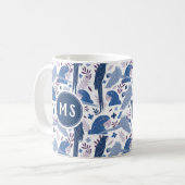 Monogram Ara Parrot Blue Tropical Leaf Pattern Koffiemok (Voorkant links)