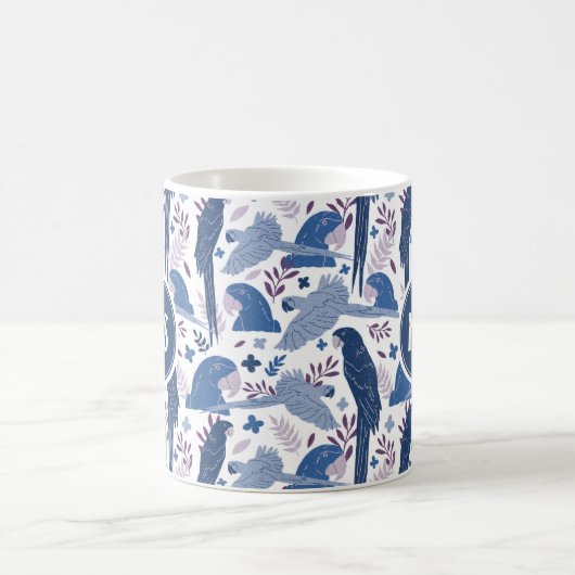 Monogram Ara Parrot Blue Tropical Leaf Pattern Koffiemok (Center)