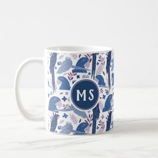 Monogram Ara Parrot Blue Tropical Leaf Pattern Koffiemok (Links)
