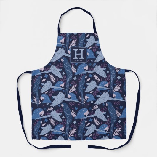 Monogram Ara Parrot Blue Tropical Leaf Pattern Schort (Voorkant)