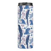 Monogram ara Parrot Blue Tropical verlofpatroon Thermosbeker (Achterkant)
