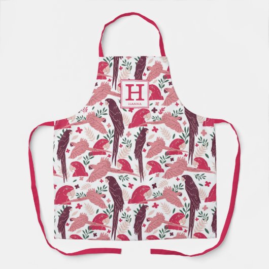 Monogram ara Parrot Red Tropical Leaf Pattern Schort (Voorkant)