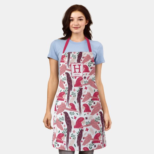 Monogram ara Parrot Red Tropical Leaf Pattern Schort (Gedragen)