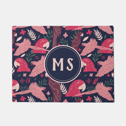Monogram Ara Parrot Red Tropical Pattern Deurmat (Voorkant)