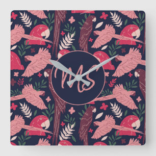 Monogram ara Parrot Red Tropical verlofpatroon Vierkante Klok