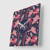 Monogram ara Parrot Red Tropical verlofpatroon Vierkante Klok (Hoek)