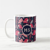 Monogram Ara Parrot Rood Roze Tropisch Lekpatroon Koffiemok (Links)