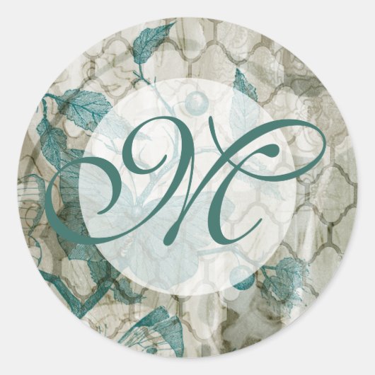 Monogram | Arabesque Butterflies V Ronde Sticker (Voorkant)