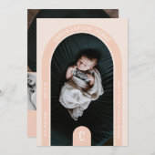 Monogram Arch Foto Geboortedatum Kaart (Voorkant / Achterkant)