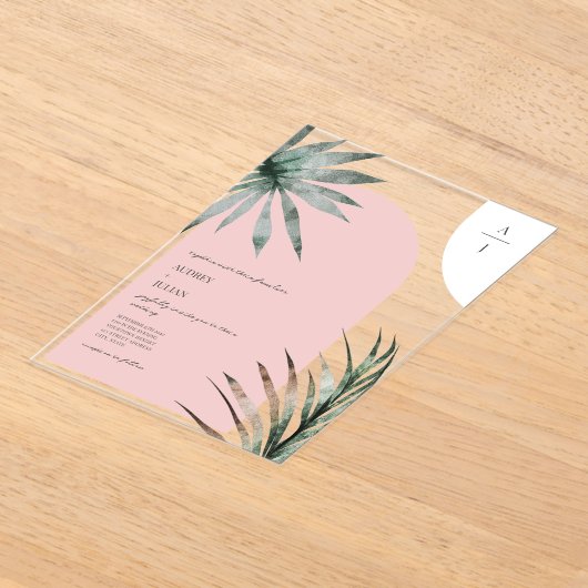 Monogram Arches Lichtroze bruiloft Acryl Uitnodigingen (Laagn)