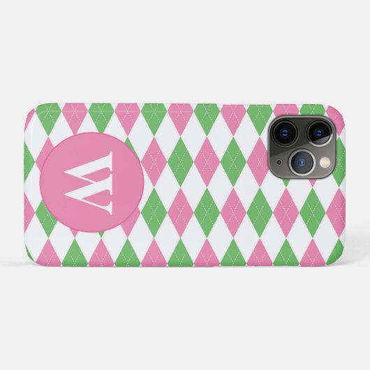 MONOGRAM ARGYLE ROZE GROEN PATROON Case-Mate iPhone CASE (Achterkant (horizontaal))