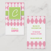 Monogram argyle visitekaartjes in roze (Voorkant / Achterkant)