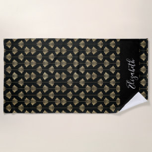 Monogram Art Deco Black Gold Beach Water Polo Swim Strandlaken