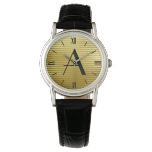 Monogram Art Deco Gold Satin Stripes Horloge