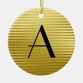 Monogram Art Deco Gold Satin Stripes Keramisch Ornament (Voorkant)