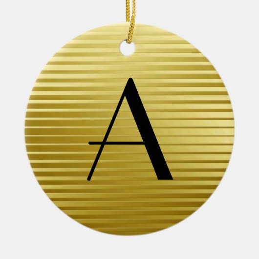 Monogram Art Deco Gold Satin Stripes Keramisch Ornament (Voorkant)