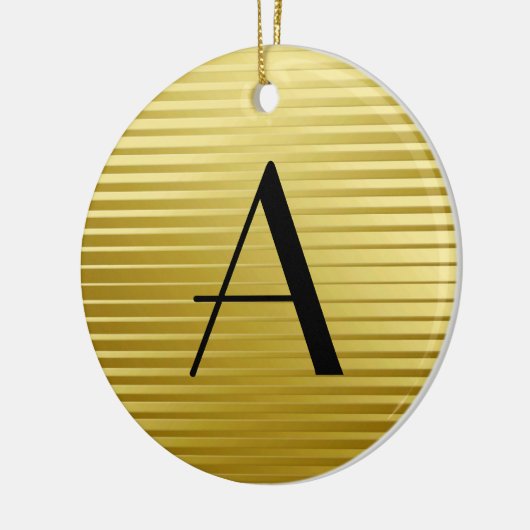 Monogram Art Deco Gold Satin Stripes Keramisch Ornament (Links)