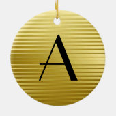 Monogram Art Deco Gold Satin Stripes Keramisch Ornament (Achterkant)