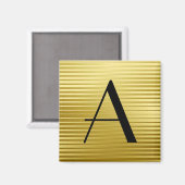Monogram Art Deco Gold Satin Stripes Magneet (Voorkant / Achterkant)