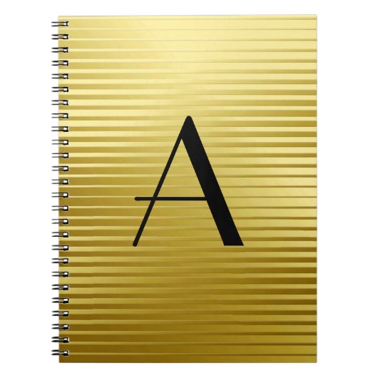Monogram Art Deco Gold Satin Stripes Notitieboek (Voorkant)