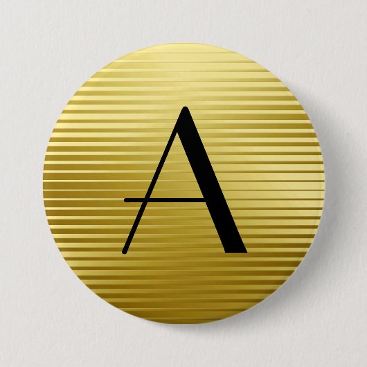 Monogram Art Deco Gold Satin Stripes Ronde Button 7,6 Cm (Voorkant)
