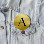 Monogram Art Deco Gold Satin Stripes Ronde Button 7,6 Cm (In situ)