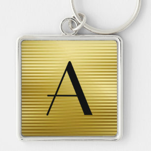 Monogram Art Deco Gold Satin Stripes Sleutelhanger