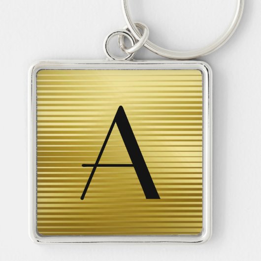 Monogram Art Deco Gold Satin Stripes Sleutelhanger (Voorkant)