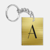 Monogram Art Deco Gold Satin Stripes Sleutelhanger (Voorkant Links)