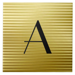 Monogram Art Deco Gold Satin Stripes Tegeltje