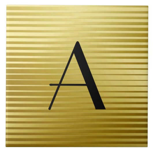 Monogram Art Deco Gold Satin Stripes Tegeltje (Voorkant)