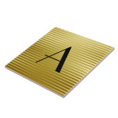 Monogram Art Deco Gold Satin Stripes Tegeltje (Zijkant)