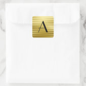Monogram Art Deco Gold Satin Stripes Vierkante Sticker (Tas)