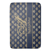 Monogram ART Deco marineblauw goud schelpen pasget Badmat (Voorkant Verticaal)