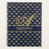 Monogram ART Deco marineblauw goud schelpen pasget Planner (Voorkant)