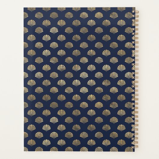 Monogram ART Deco marineblauw goud schelpen pasget Planner (Achterkant)